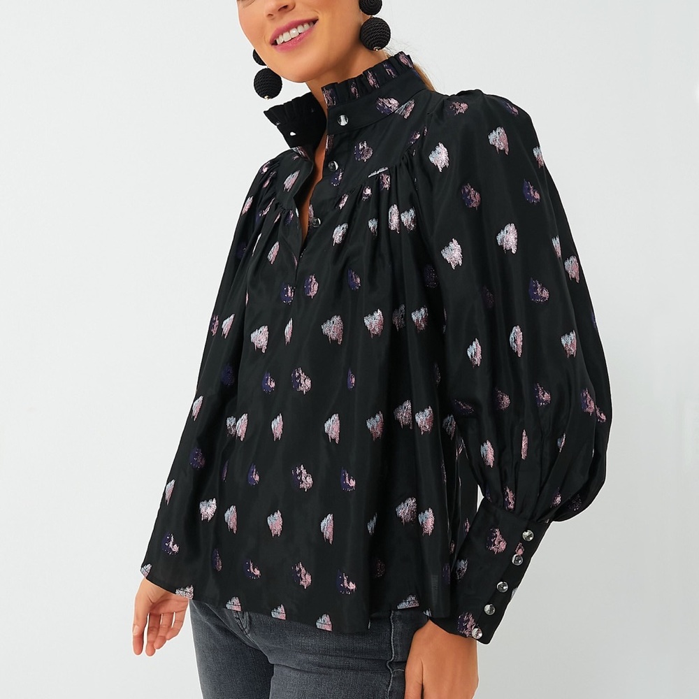 NWT Black and Blurred Dot Fil Coupe Corrigan Blouse